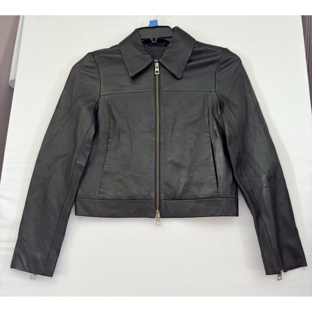 Madewell Womens‎ Black Leather Zip Front Collared Jacket Size 00 NWOT